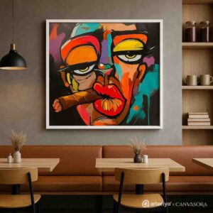 abstract cubist face wall art, colorful abstract portrait canvas, modern statement wall art 30x48, luxury abstract painting for living room, contemporary bold face wall decor