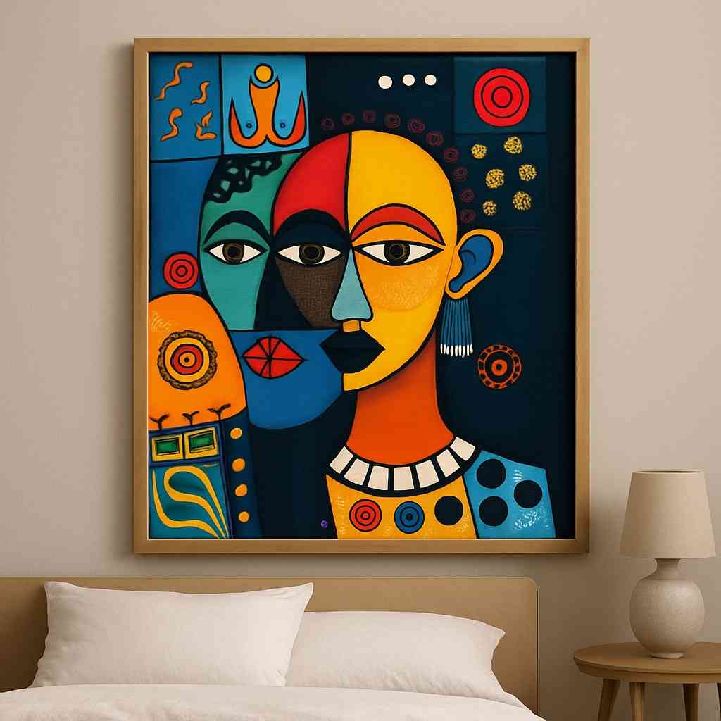 8 cubist portrait wall art, modern abstract face painting 30x48, colorful cubism canvas wall art, luxury abstract painting for living room, contemporary statement wall decor
