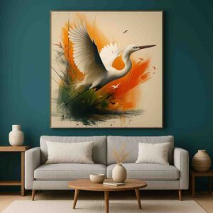 Heron wall art, bird canvas painting, modern wall painting for living room, abstract bird wall art, luxury wall art 30x48 inch, large canvas painting, premium framed wall art, contemporary bird painting, elegant wall décor, designer wall art for home, statement wall art