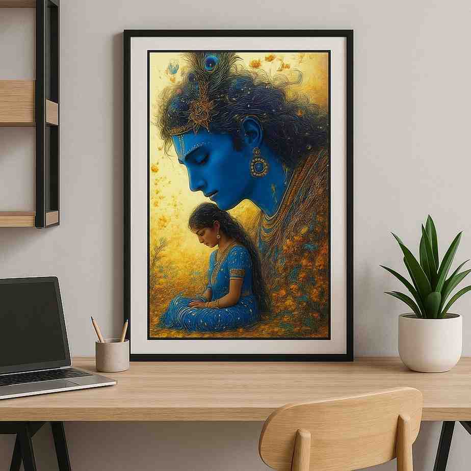 arteriya (100) Divine Stillness – Krishna & Radha Meditative Wall Art - Image 1