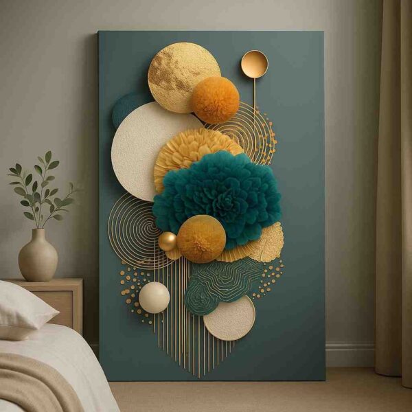 modern abstract wall art, geometric canvas painting, teal gold wall decor, luxury contemporary wall art, textured abstract artwork