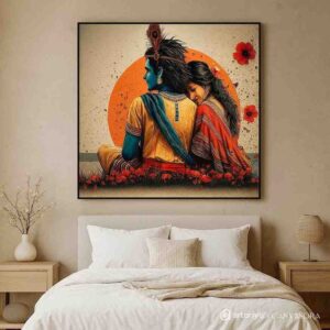 Radha Krishna wall art, Radha Krishna canvas painting, divine love wall art, spiritual wall art for home, Hindu god wall painting 30x48 inch, large canvas painting, vastu spiritual wall art, premium framed religious painting, devotional wall décor painting, Krishna Radha artwork