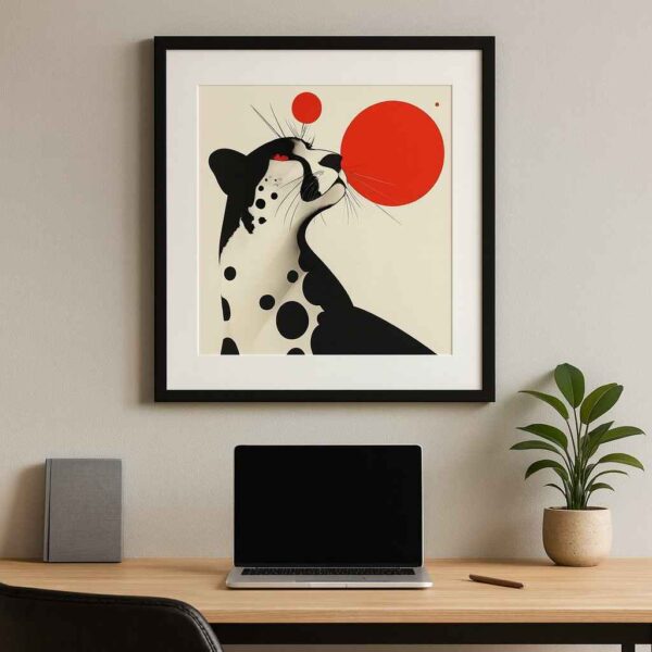 Minimalist cat wall art, modern animal canvas painting, abstract cat wall décor, modern wall painting for office, large canvas painting 30x48 inch, premium framed wall art, quirky wall décor, contemporary animal artwork, designer wall art for home, statement wall art
