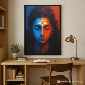 Shiva Shakti wall art, spiritual wall painting, modern Shiva canvas painting, dual face wall art, large canvas painting 30x48 inch, vastu spiritual wall art, premium framed religious painting, meditation wall décor, divine energy wall art, statement spiritual artwork