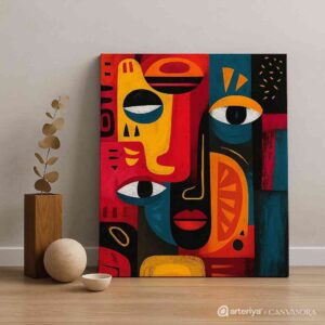 modern cubist wall art, abstract face canvas painting, geometric abstract portrait, contemporary office wall art, bold modern wall decor