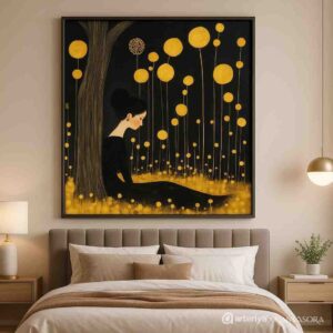 abstract woman wall art, black and gold canvas painting, luxury modern wall décor, minimalist abstract painting 30x48 inch, premium framed canvas art, feminine abstract wall art, contemporary home décor painting