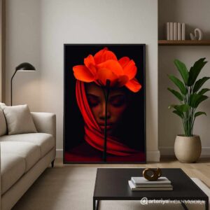 luxury floral wall art, modern portrait wall painting, red flower canvas art, contemporary figurative wall decor, premium canvas painting for living room, bedroom wall art modern, artistic woman portrait painting, luxury home decor painting, minimalist modern wall art, statement wall art canvas