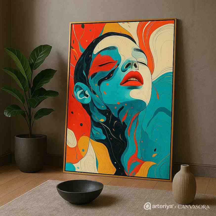 arteriya (5) abstract portrait wall art, modern face canvas painting, colorful contemporary wall decor, luxury abstract art 30x48, statement wall art for living room