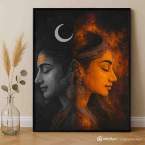 Shiva Shakti wall art 30x48 inch, spiritual canvas painting, modern religious wall décor, Shiva Shakti painting framed, premium spiritual wall art, vastu positive wall painting for home