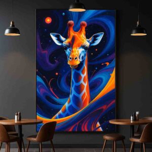 Giraffe wall art 30x48 inch, modern animal canvas painting, abstract giraffe wall décor, contemporary wildlife wall art, luxury canvas painting for living room, colorful modern wall painting