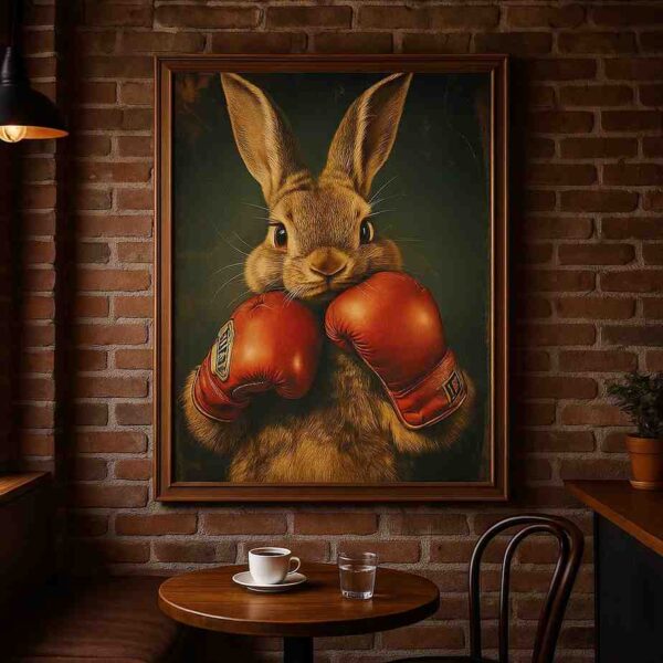 Boxing rabbit wall art, animal wall art canvas painting, quirky wall décor for home, modern wall painting 30x48 inch, large canvas painting, premium framed wall art, funny animal painting, contemporary animal wall art, statement wall art, creative wall décor, designer wall art for café and office
