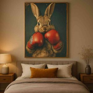 Boxing rabbit wall art, animal wall art canvas painting, quirky wall décor for home, modern wall painting 30x48 inch, large canvas painting, premium framed wall art, funny animal painting, contemporary animal wall art, statement wall art, creative wall décor, designer wall art for café and office