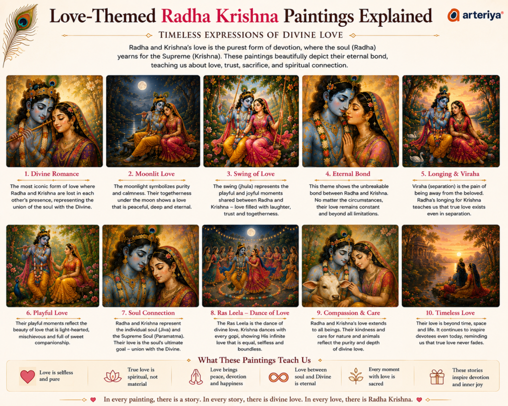 Love-Themed Radha Krishna Paintings Explained