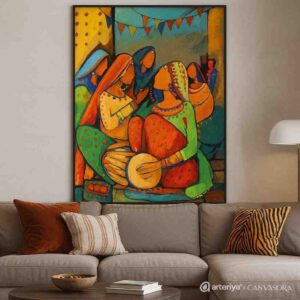 Traditional Folk Art Painting | Contemporary Cultural Canvas Wall Art - Image 2
