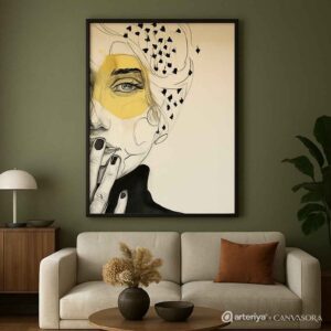 Discover a stunning minimalist abstract portrait canvas painting featuring expressive sketch detailing and modern contemporary elegance. Perfect luxury wall décor for modern interiors.