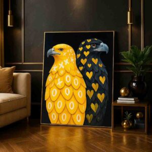 Modern Eagle Couple Wall Art Painting Black Gold Canvas