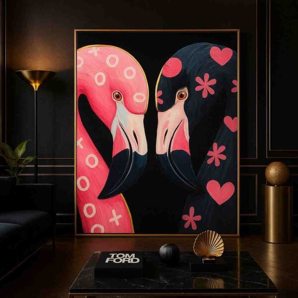 flamingo wall art, pink flamingo painting, modern animal canvas art, contemporary flamingo artwork, decorative bird wall art, black and pink canvas painting, luxury modern wall décor, flamingo canvas print, abstract flamingo artwork, modern home wall art, animal portrait painting, minimalist flamingo art, designer wall décor, premium canvas wall art, stylish flamingo painting