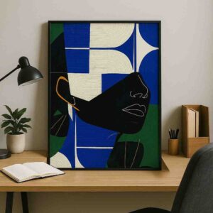 geometric portrait painting, abstract face wall art, contemporary geometric canvas, minimalist portrait artwork, modern abstract wall décor, luxury canvas wall art, blue and black painting, modern face canvas print, architectural abstract artwork, designer wall décor, premium contemporary painting, geometric woman portrait, modern home wall art, statement abstract canvas, minimalist luxury artwork