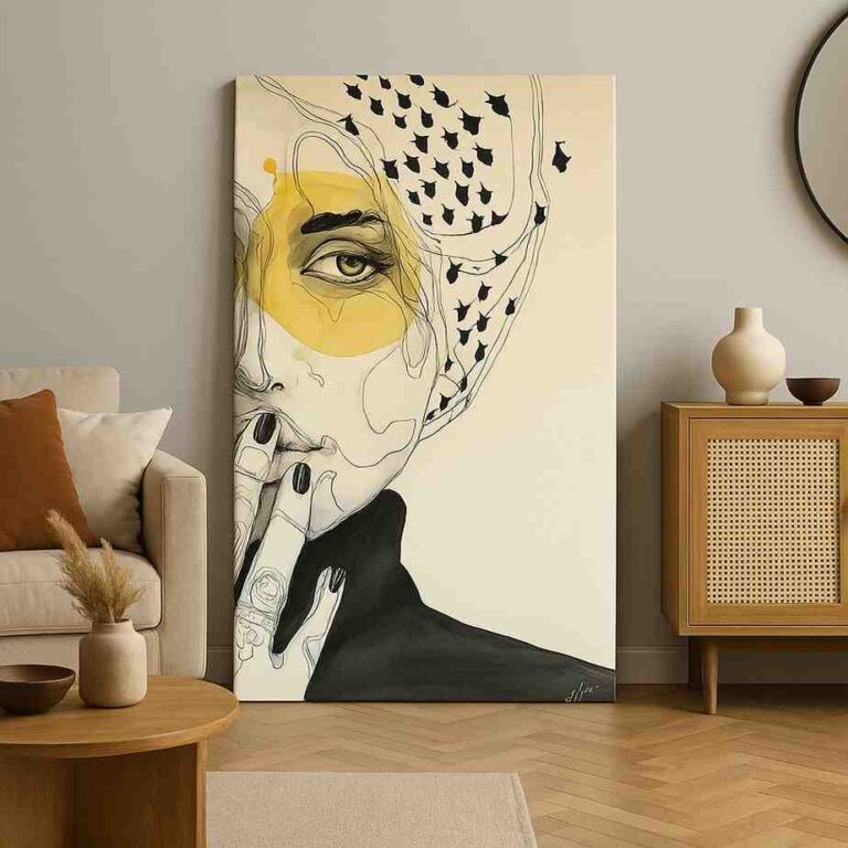 Discover a stunning minimalist abstract portrait canvas painting featuring expressive sketch detailing and modern contemporary elegance. Perfect luxury wall décor for modern interiors.