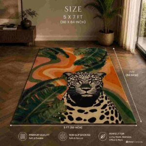 Tropical Leopard & Botanical Modern Rug - Image 3