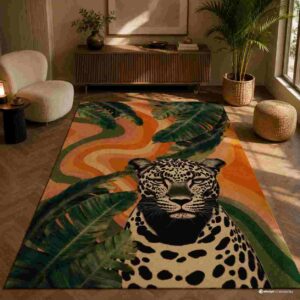 Tropical Leopard & Botanical Modern Rug