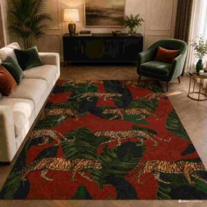 Tropical Leopard & Tiger Jungle Print Area Rug