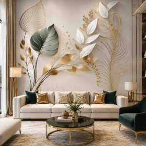 Luxury Botanical Gold Leaf Wall Wallpaper