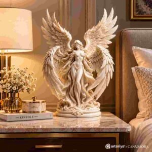 Elegant Angel Wings Decorative Statue – White & Gold