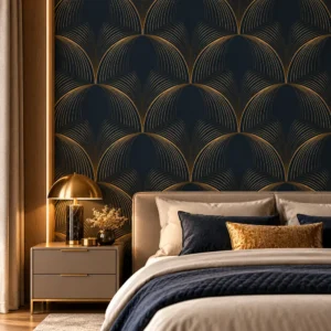 Navy Blue and Gold Geometric Wallpaper - Image 3