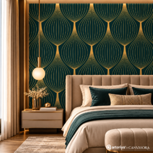 Luxury Teal & Gold Art Deco Fan Wallpaper - Image 4