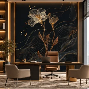 Luxury Black & Gold Floral Wallpaper - Image 2