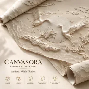 Embossed Beige Crane Wallpaper – Luxury 3D Bird Wall Mural