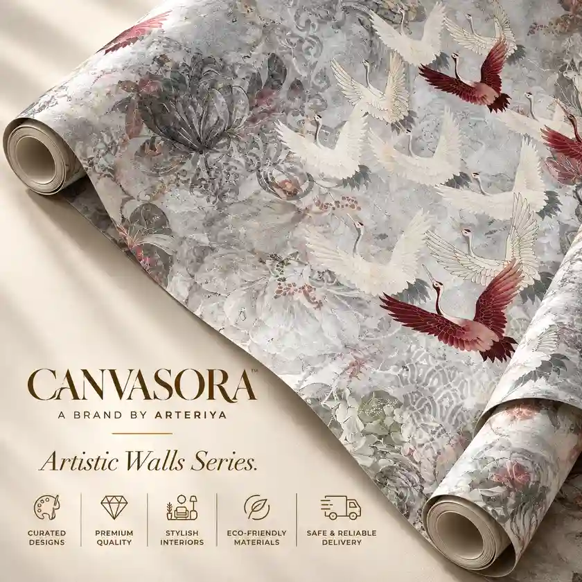 Canasora Crane Floral Wallpaper Collection Ivory Crane & Floral Scenic Wallpaper - Image 1