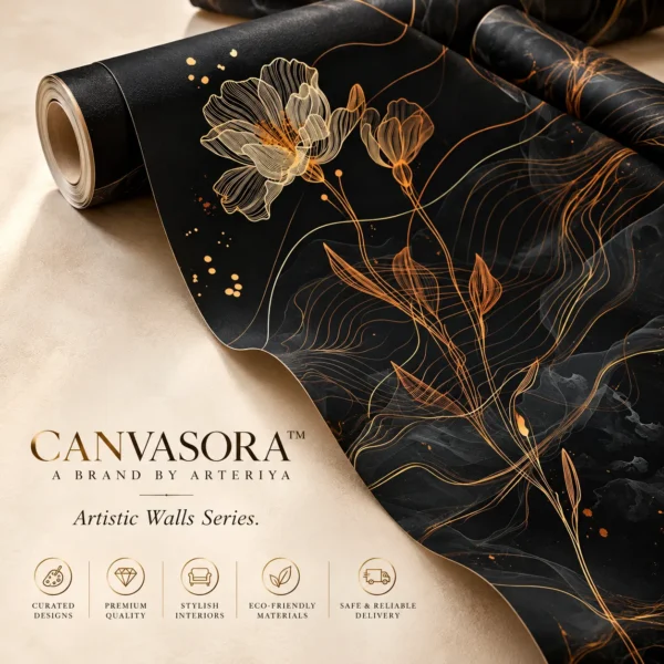 Luxury Black & Gold Floral Wallpaper