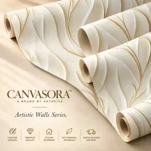 Ivory 3D Wave Gold Accent Wallpaper