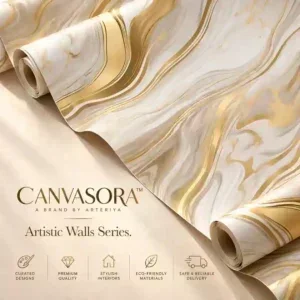 Ivory Marble Swirl Gold Accent Wallpaper