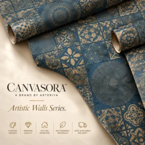 Luxury Blue and Gold Geometric Wallpaper