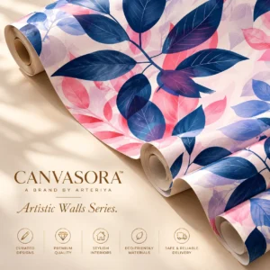 Botanical Blush & Midnight Blue Leaf Wallpaper