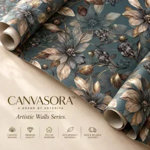 Teal & Antique Gold Floral Wallpaper