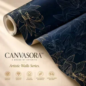 Midnight Blue & Gold Floral Wallpaper
