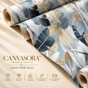 Luxury Navy Blue & Gold Sculptural Leaf Wallpaper