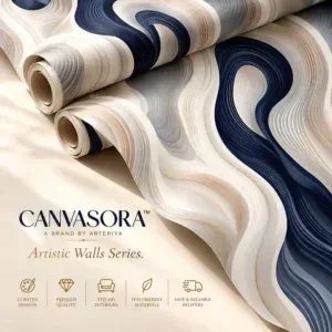 Ivory Navy Blue Abstract Wave Wallpaper