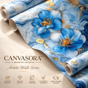 Blue Marble Floral Wallpaper