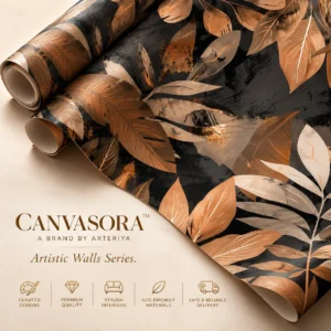 Luxury Black, Copper & Bronze Botanical Leaf Wallpaper