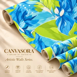 Blue & Lime Green Floral Wallpaper