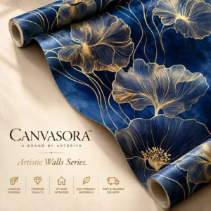 Navy Blue & Gold Floral Wallpaper