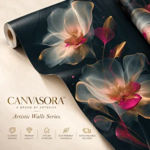 Black, Champagne Gold & Magenta Floral Wallpaper