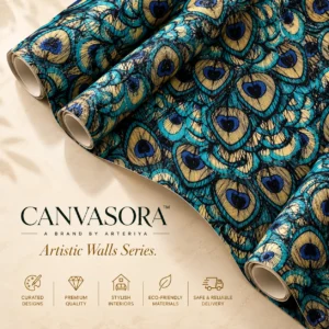 Luxury Teal & Gold Peacock Feather Wallpaper