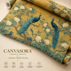 Luxury Golden Peacock & Floral Chinoiserie Wallpaper