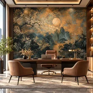 Luxury Midnight Mountain & Golden Moon Wallpaper - Image 2